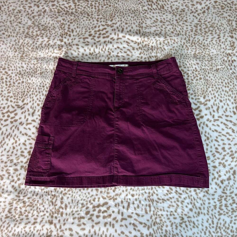 Croft & Barrow Skort Size 12 Burgundy Cotton Embroidered Cargo Mini
